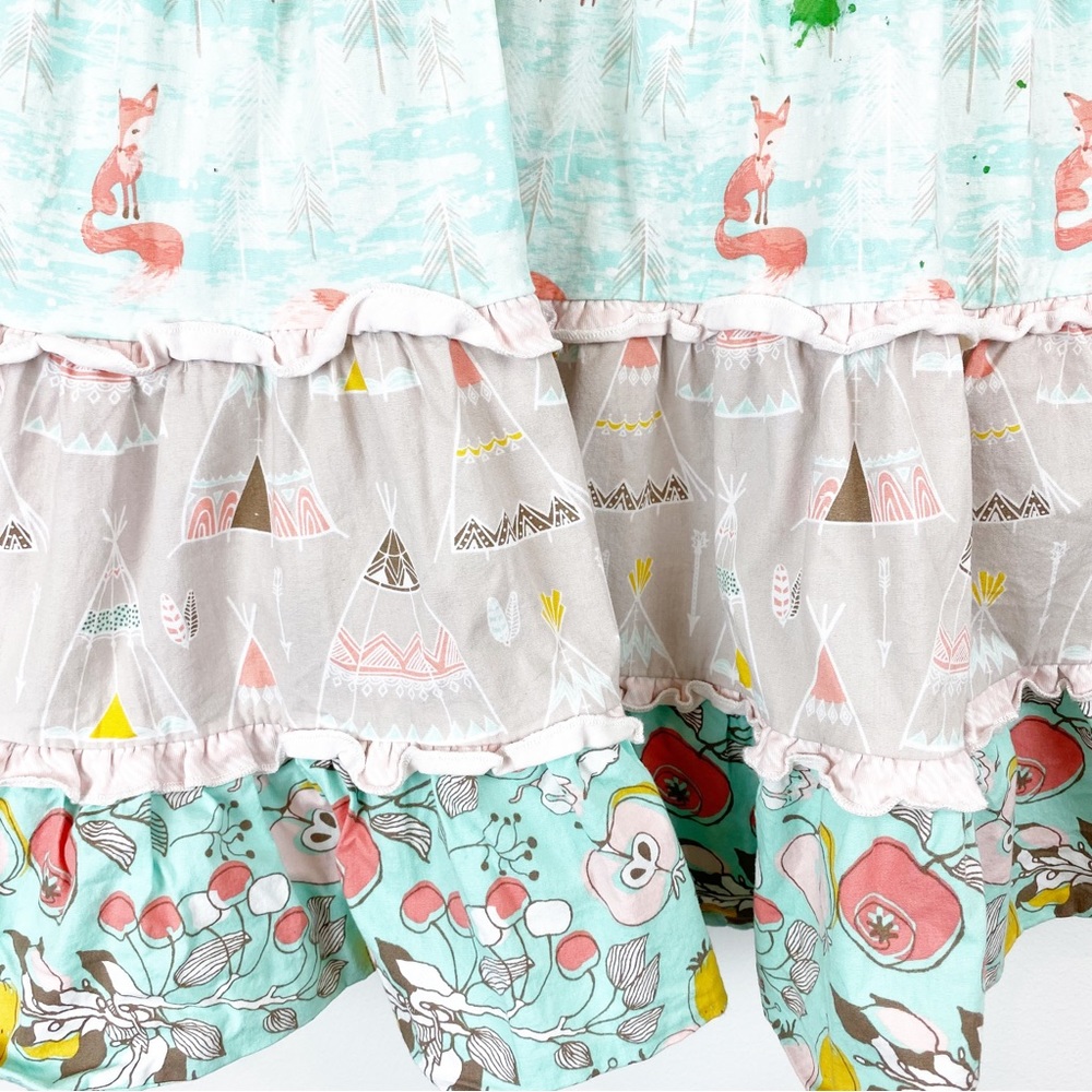 Serendipity by Shrimp & Grits Kids | Girls Ruffle Fox Teepee Print Dress - Picture 2 of 9